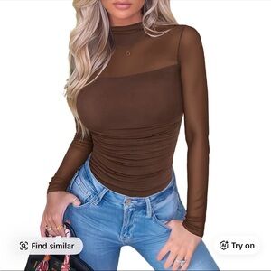 Chic Sheer Brown Long Sleeve Bodysuit